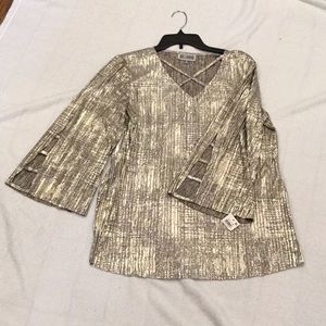 JM Collection Pleated Gold Blouse